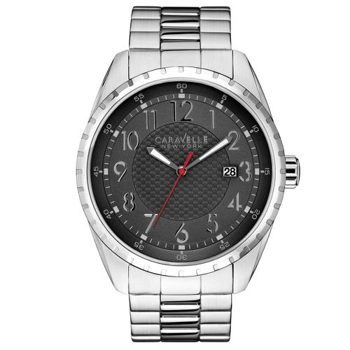 B134 Mens New York Grey Dial Stainless Steel Bracelet Date Watch - Caravelle - Modalova