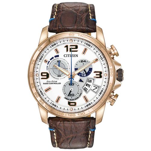 BY0103-02A Men's Chrono-Time A-T Limited Edition Eco Drive White Dial Brown Leather Strap Dive Watch - Citizen - Modalova