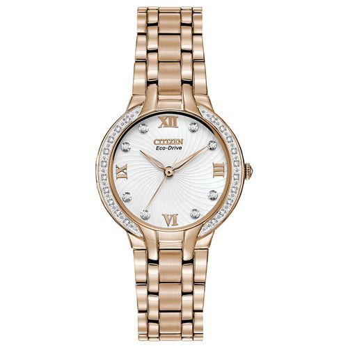 EM0123-50A Women's Bella Eco-Drive Rose Gold Stainless Steel Diamond Watch - Citizen - Modalova