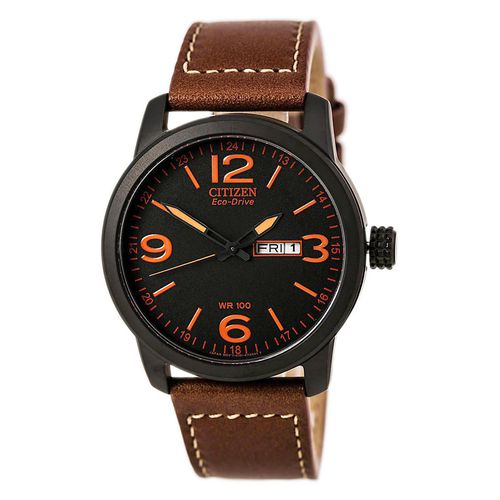 Men's Eco-Drive Watch - Black Dial Brown Leather Strap / BM8475-26E - Citizen - Modalova
