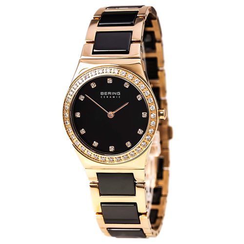 Women's Ceramic Swarovski Crystal Bezel Rose Gold Steel & Ceramic Bracelet Watch - Bering - Modalova