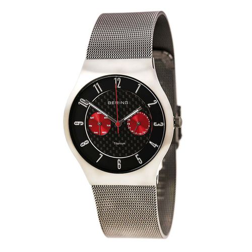 Men's Titanium Classic Carbon Fiber Black Dial Mesh Bracelet Watch - Bering - Modalova