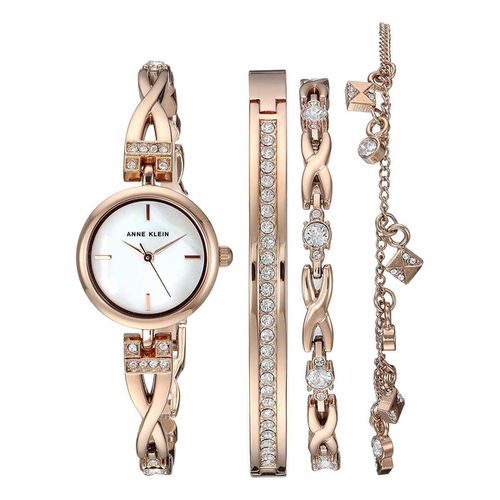 Women's Watch & Bracelet Set - Quartz MOP Dial Rose Gold Tone / 3082RGST - Anne Klein - Modalova