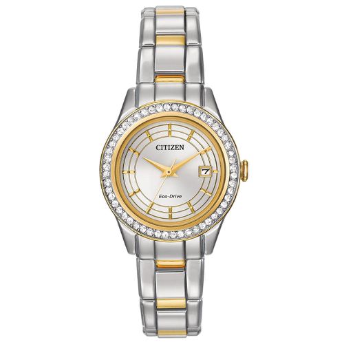 FE1124-58A Women's Silhouette Eco-Drive Crystal Silver Dial Two Tone Stainless Steel Watch - Citizen - Modalova