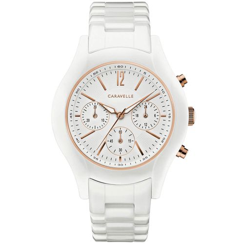 Women's Bracelet Watch - Chronograph White Dial White Ceramic / 45L174 - Caravelle - Modalova