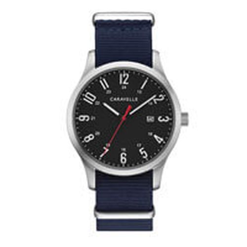 Men's Changeable Strap Watch - Quartz Black Dial NATO Navy Blue / 43B160 - Caravelle - Modalova