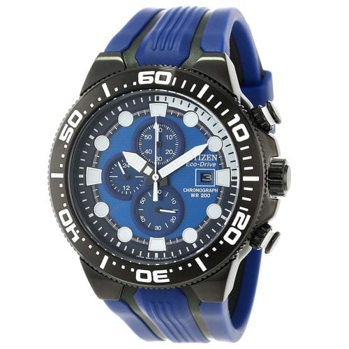 CA0515-02L Men's Scuba Fin Eco-Drive Blue Dial Black IP Steel Chronograph Dive Watch - Citizen - Modalova