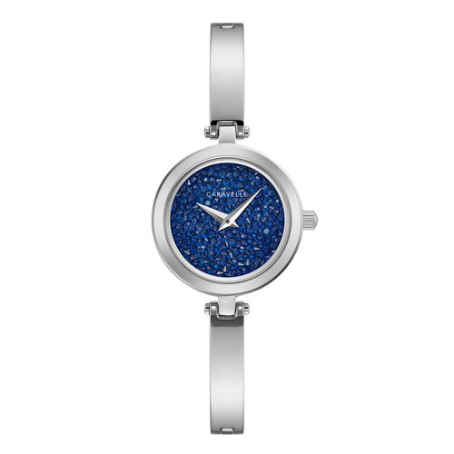 Women's Crystal Watch - Blue Dial Stainless Steel Bangle Bracelet / 43L215 - Caravelle - Modalova