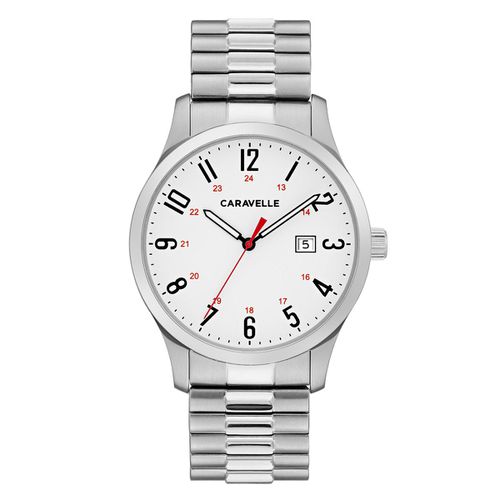 B153 Men's Quartz White Dial Stainless Steel Expansion Bracelet Watch - Caravelle - Modalova