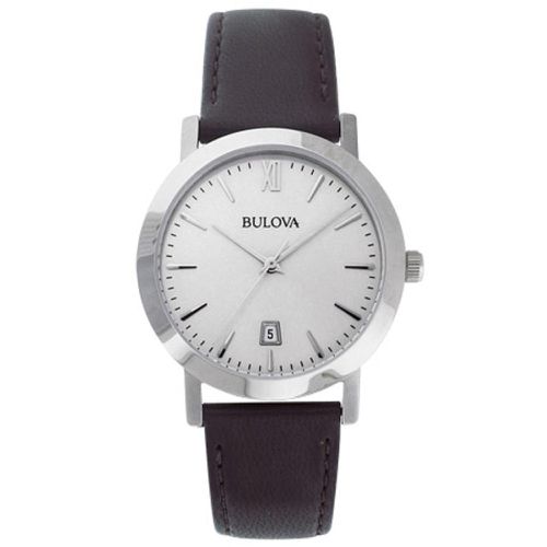 B217 Men's Silver Dial Black Leather Strap Date Watch - Bulova - Modalova