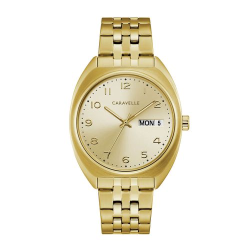 Men's Bracelet Watch - Dress Gold Dial Gold Tone Steel Watch / 44C110 - Caravelle - Modalova