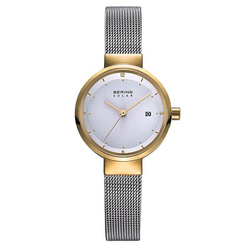 Solar Women's Mesh Bracelet White Dial Watch - Bering - Modalova