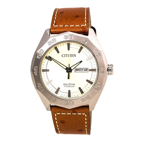 Men's Leather Strap Watch - Super Titanium Eco-Drive / AW0060-11P - Citizen - Modalova