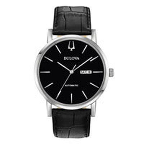Men's Classic Automatic Watch - Black Dial Black Leather Strap / 96C131 - Bulova - Modalova