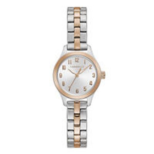 Women's Two Tone Rose Gold Steel Watch - Quartz Silver Tone Dial / 45L175 - Caravelle - Modalova