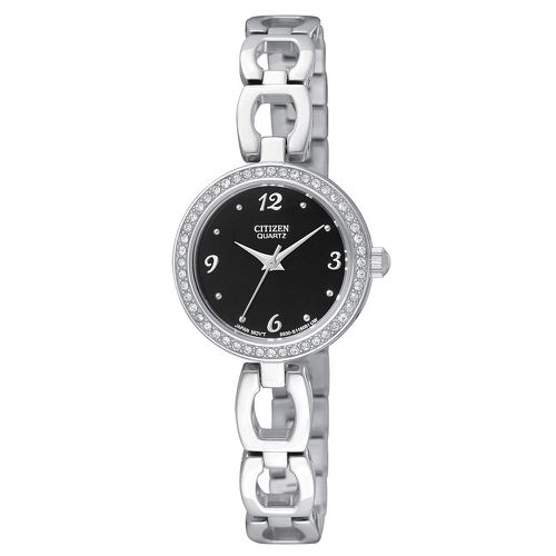 EJ6070-51E Women's Quartz Swarovski Crystal Bezel Black Dial Stainless Steel Watch - Citizen - Modalova
