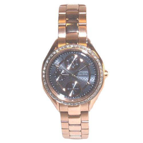 FD1069-51H Women's Eco-Drive Swarovski Crystal Black Dial Rose Gold Steel Watch - Citizen - Modalova