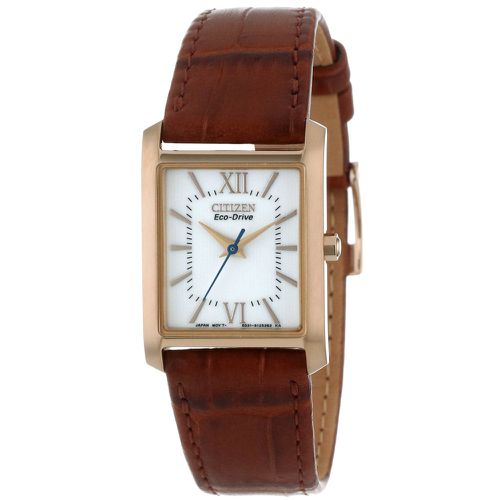 EP5918-06A Women's Eco-Drive White Dial Rose Gold Plated Steel Brown Leather Strap Watch - Citizen - Modalova