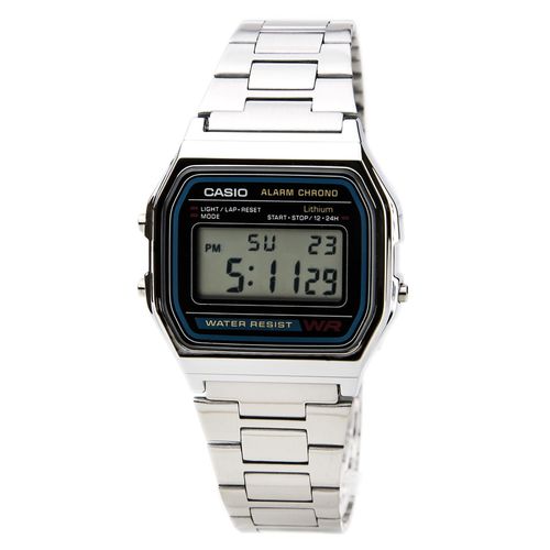 A158W-1 Men's Classic Digital Grey Dial Stainless Steel Chrono Stop Watch - Casio - Modalova