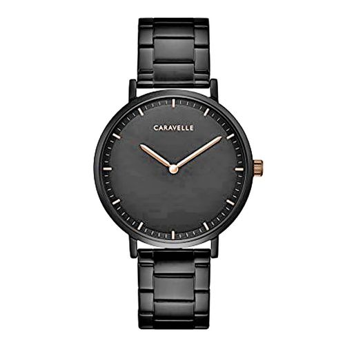 Men's Bracelet Watch - Dress Black Dial Black Steel / 45A145 - Caravelle - Modalova