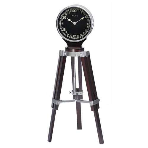 B1533 Corsair Black Dial Espresso Finish Legs Tripod Tabletop Clock - Bulova - Modalova