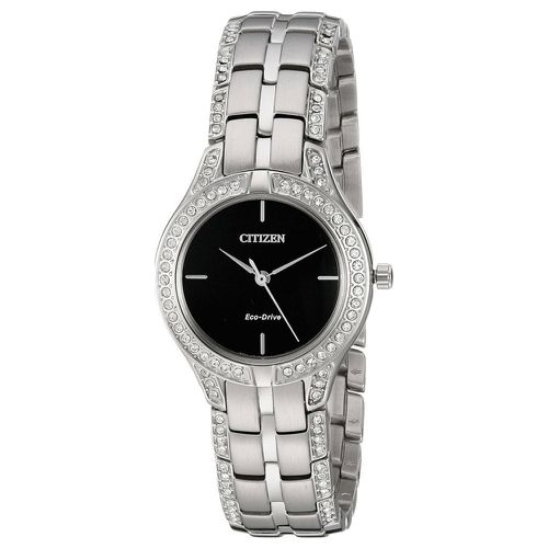FE2060-53E Women's Silhouette Eco-Drive Swarovski Crystal Black Dial Steel Bracelet Watch - Citizen - Modalova