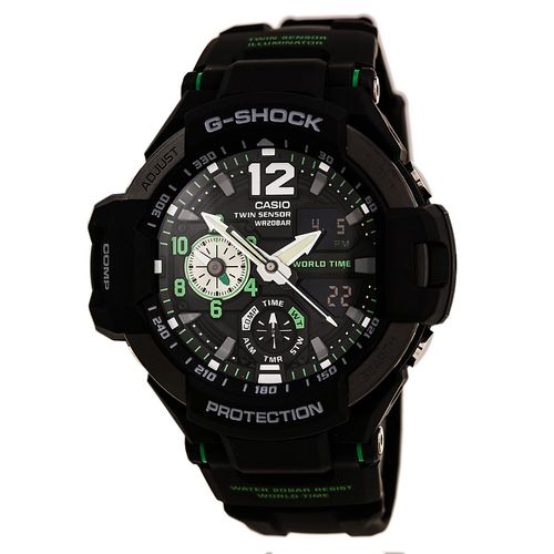 Men's World Time Watch - G-Shock Gravitymaster Ana-Digi Black Dial / GA1100-1A3 - Casio - Modalova