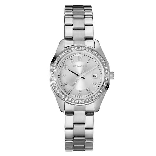 M120 Women's Crystal Silver Dial Stainless Steel Bracelet Watch - Caravelle - Modalova