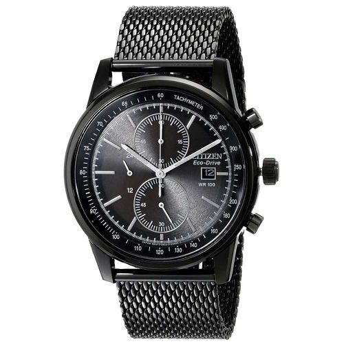 CA0338-57E Men's Eco-Drive Black Dial Black IP Steel Mesh Bracelet Chrono Watch - Citizen - Modalova
