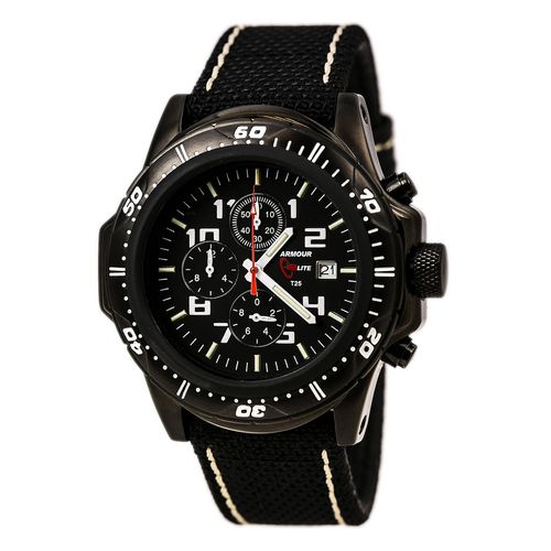 AL43-KBW Men's Black Fabric Strap Quartz Chrono Black Dial Watch - Armourlite - Modalova