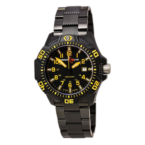 AL622 Men's Black IP Bracelet Swiss Quartz Black Dial Date Watch - Armourlite - Modalova
