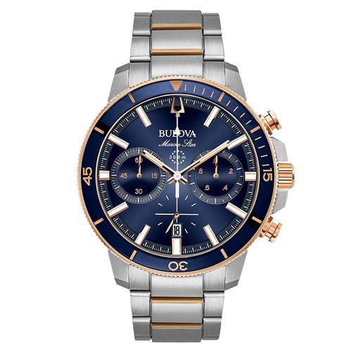 Men's Chronograph Two Tone Watch - Marine Star Blue Dial Dive / 98B301 - Bulova - Modalova