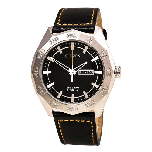 Men's Leather Strap Watch - Super Titanium Eco-Drive Black Dial / AW0060-03E - Citizen - Modalova
