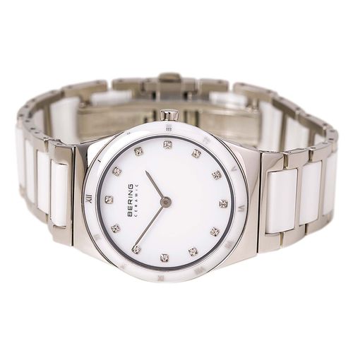 Women's Ceramic Quartz White Dial Steel & Ceramic Bracelet Watch - Bering - Modalova