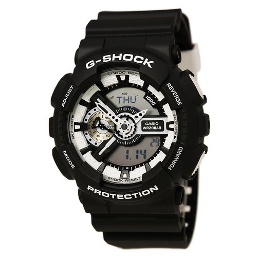 GA110BW-1A Men's G-Shock Black Resin Strap World Time Ana-Digi Grey Dial Quartz Dive Watch - Casio - Modalova