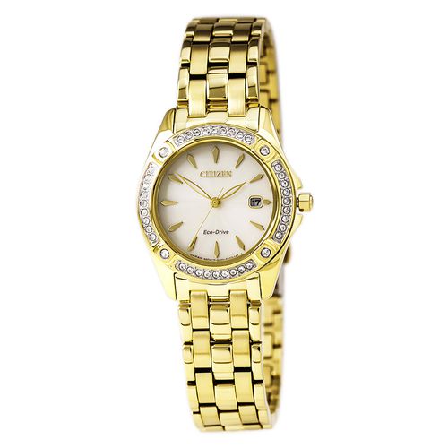EW2352-59P Women's Silhouette Champagne Dial Yellow Gold Steel Swarovski Crystal Watch - Citizen - Modalova