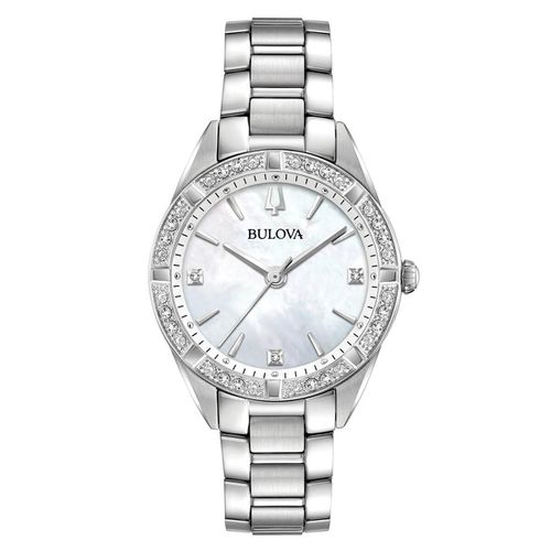 Women's Steel Bracelet Watch - Classic Diamond White MOP Dial / 96R228 - Bulova - Modalova