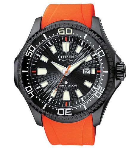 BN0088-03E Men's Eco-Drive Promaster Black IP Orange Rubber Strap Watch - Citizen - Modalova