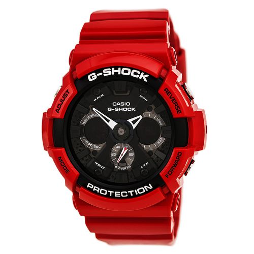 GA201RD-4A Men's G-Shock World Time Ana-Digi Black Dial Red Resin Strap Alarm Dive Watch - Casio - Modalova