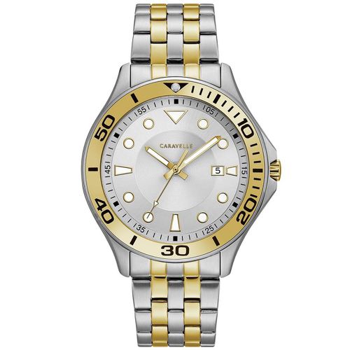 Men's Bracelet Watch - Quartz Date Silver Tone Dial Two Tone Steel / 45B151 - Caravelle - Modalova