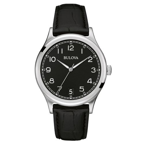 B233 Men's Vintage Classics Black Dial Black Leather Strap Watch - Bulova - Modalova