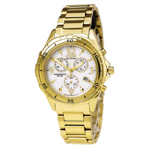 Women's Chronograph Watch - Eco Drive Yellow Steel Bracelet White Dial - Citizen - Modalova