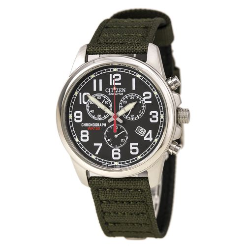 Men's Chronograph Watch - Eco-Drive Canvas Strap Black Dial / AT0200-05E - Citizen - Modalova
