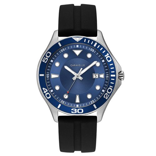 B155 Men's Quartz Blue Dial Black Silicone Strap Watch - Caravelle - Modalova