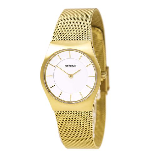 Women's Classic White Dial Yellow Gold Steel Mesh Bracelet Watch - Bering - Modalova