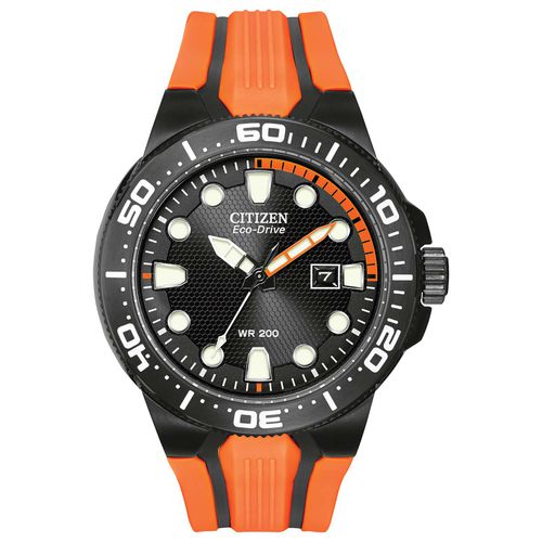 BN0097-11E Men's Eco-Drive Scuba Fin Black Dial Black Accents Orange Rubber Strap Dive Watch - Citizen - Modalova