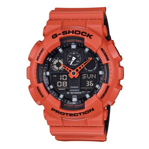 GA100L-4A Men's G-Shock World Time Black Ana-Digi Dial Orange & Black Resin Strap Dive Watch - Casio - Modalova