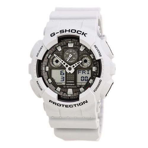 GA100LG-8A Men's G-Shock Grey Ana-Digi Dial World Time White Resin Strap Quartz Dive Watch - Casio - Modalova