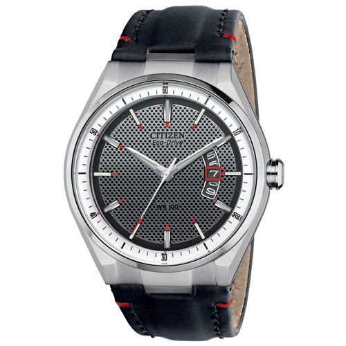 AW1130-04A Men's CTO 2.0 Drive Collection Silver Perforated Dial Eco-Drive Leather Strap Watch - Citizen - Modalova