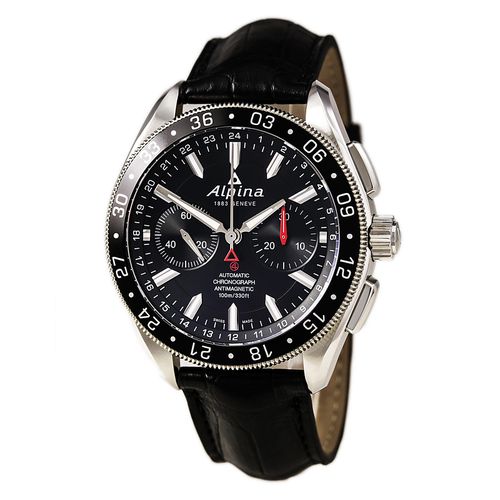 AL-860B5AQ6 Men's Alpiner 4 Black Dial Black Leather Strap Chronograph Automatic Watch - Alpina - Modalova